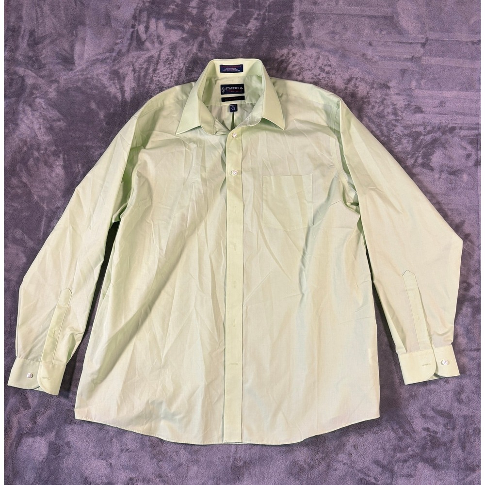 Stafford Mens Performance The Super Shirt 17.5 36-37 Green Cotton Broadcloth
